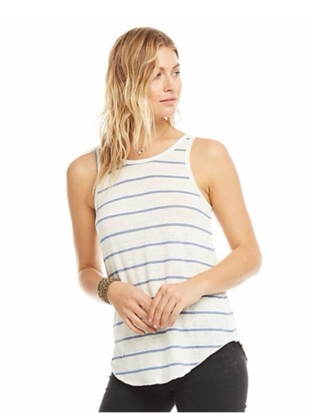 Chaser Cream Tank Top with Blue Stripe Detail